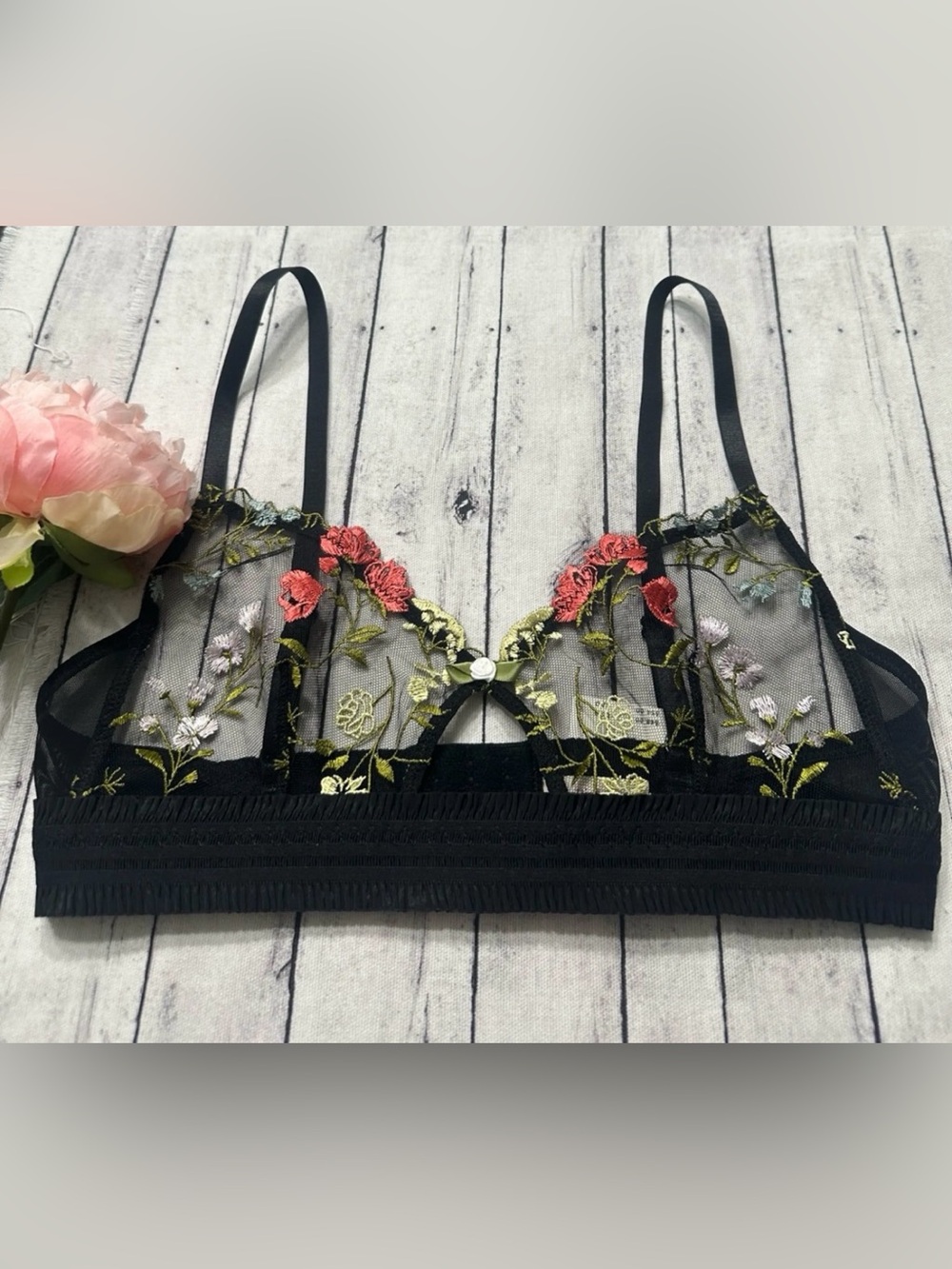 Lyrebird mesh embroidered bralette
